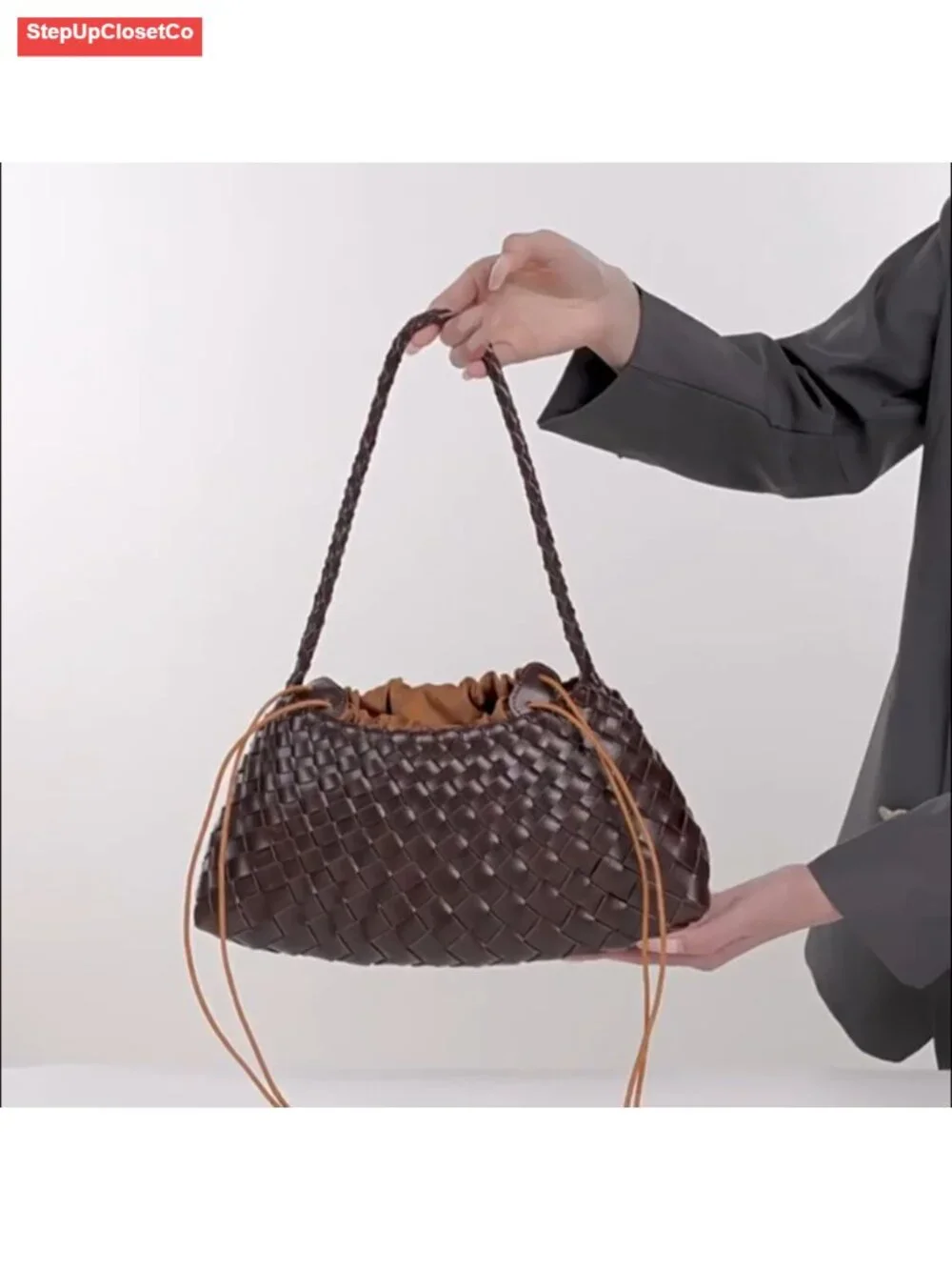 Vegan Leather Woven Hobo Bag - Slouchy Shoulder Tote